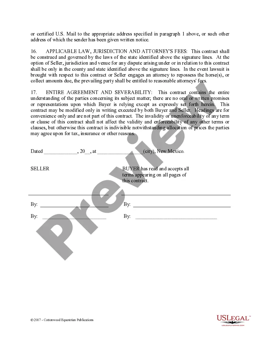 Preview Installment Purchase and Security Agreement With Limited Warranties - Horse Equine Forms