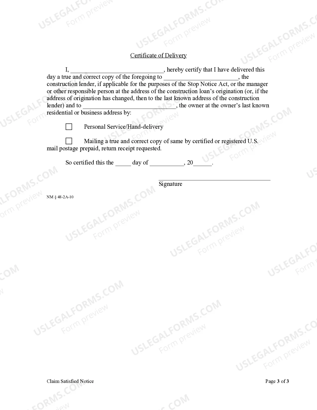 Preview Claim Satisfied Notice - Individual