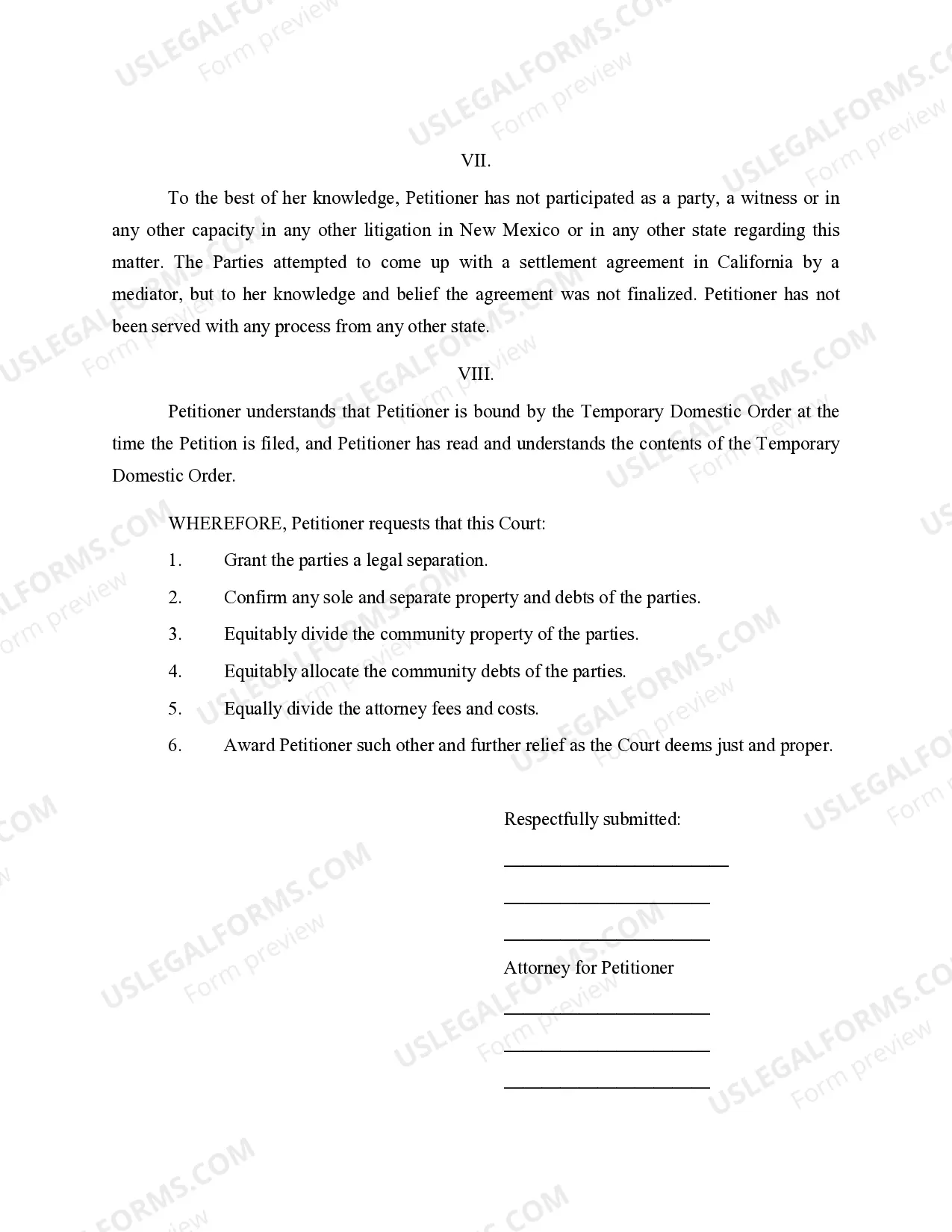 Preview Petition for Legal Separation