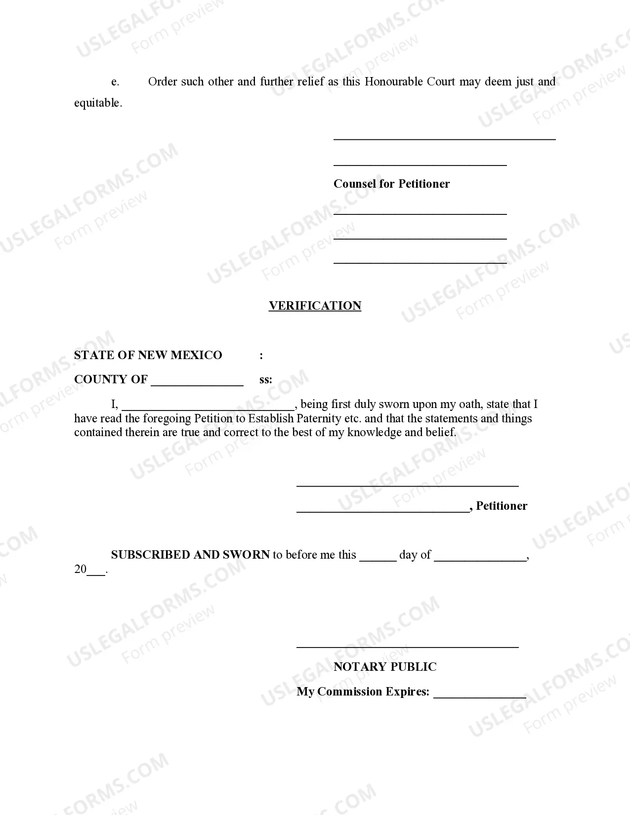 Preview Verified Petition to Establish Paternity, Custody, Time-Sharing, and Support between Unmarried Persons