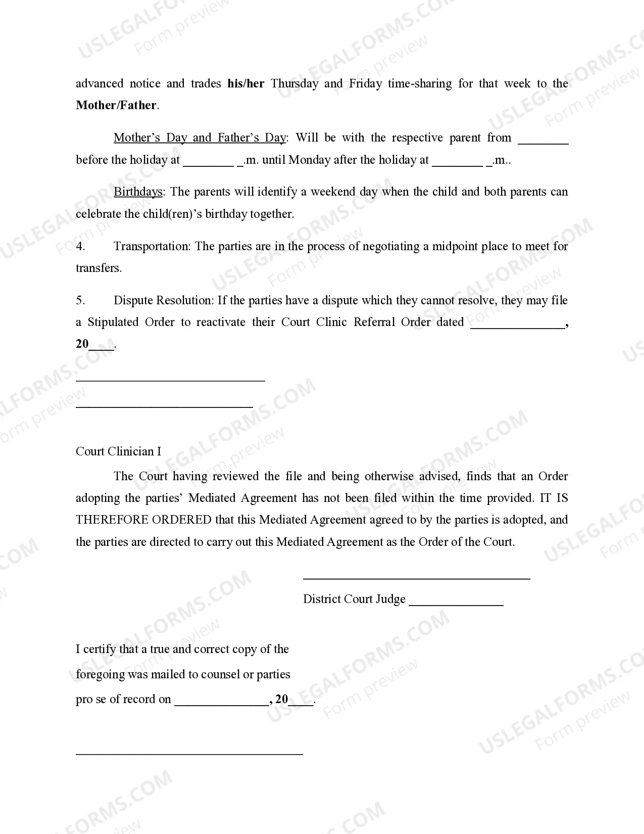 Preview Order Adopting Mediated Agreement