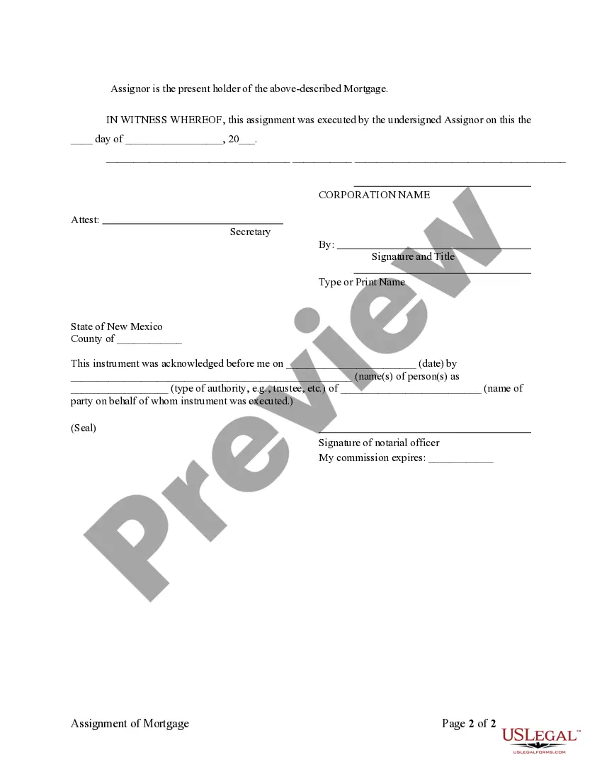 Preview Assignment of Mortgage by Corporate Mortgage Holder
