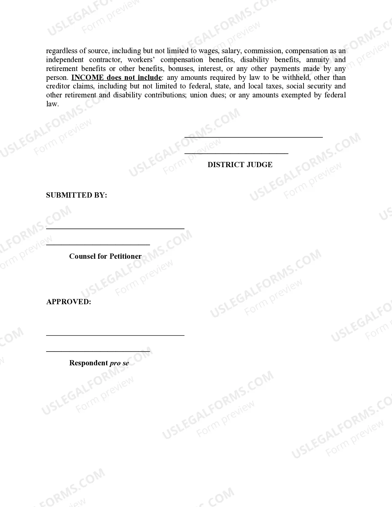 Preview Order to Withhold Income