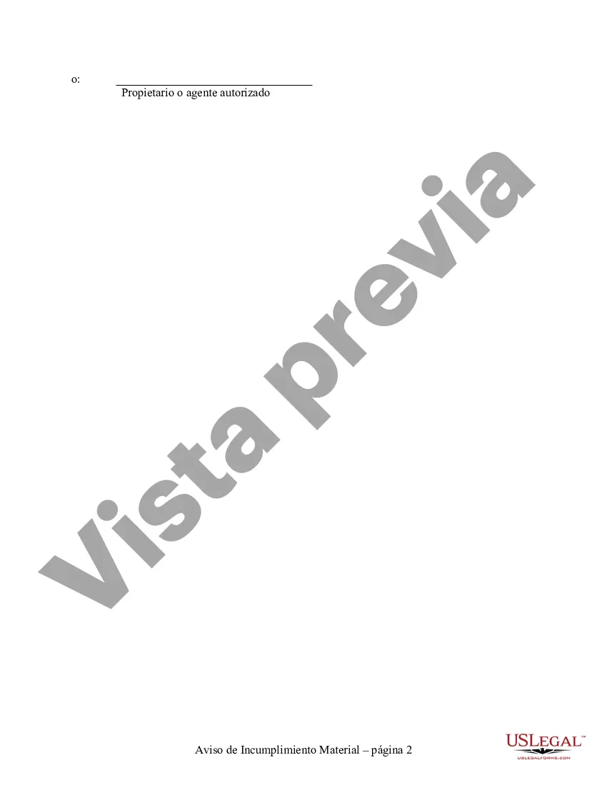 Preview Aviso de 7 días para subsanar el incumplimiento material o la rescisión del contrato de arrendamiento - Residencial
