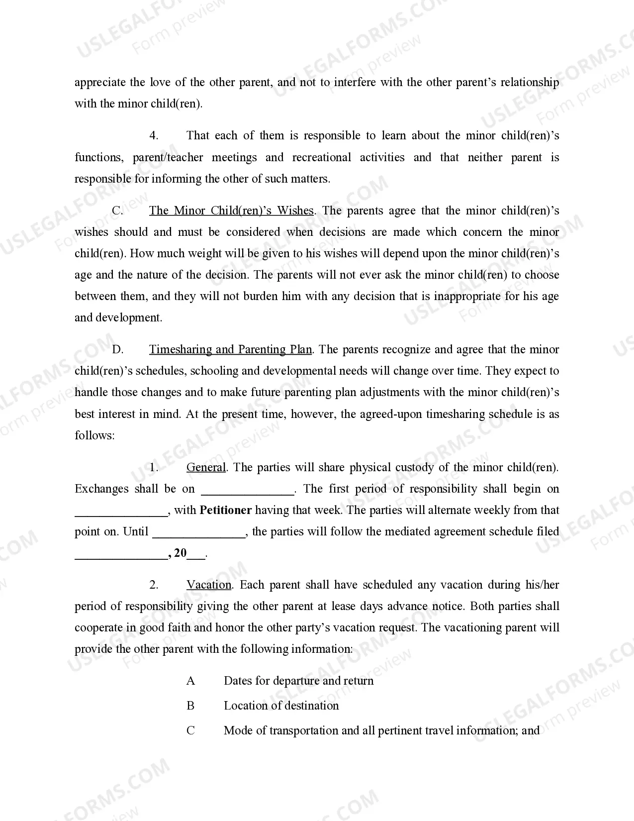 Preview Parenting Plan