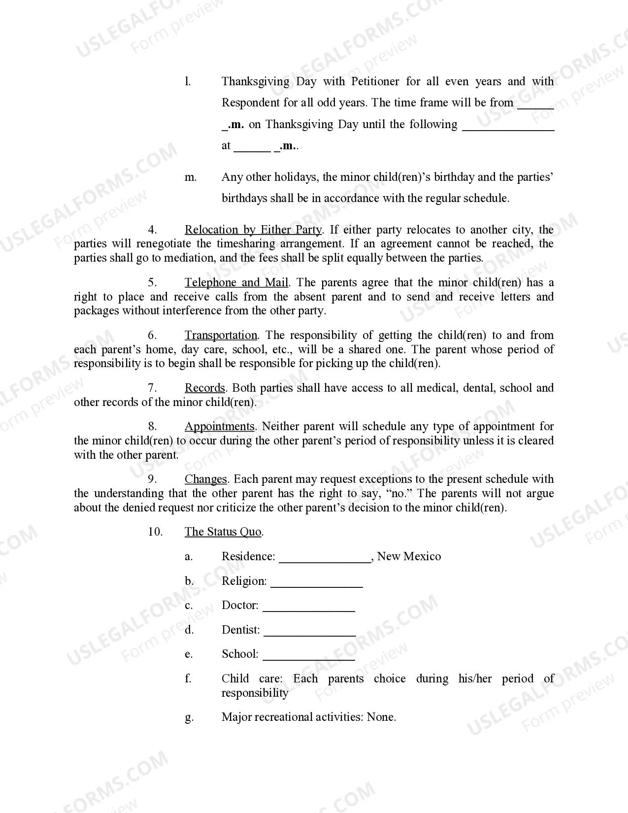 Preview Parenting Plan