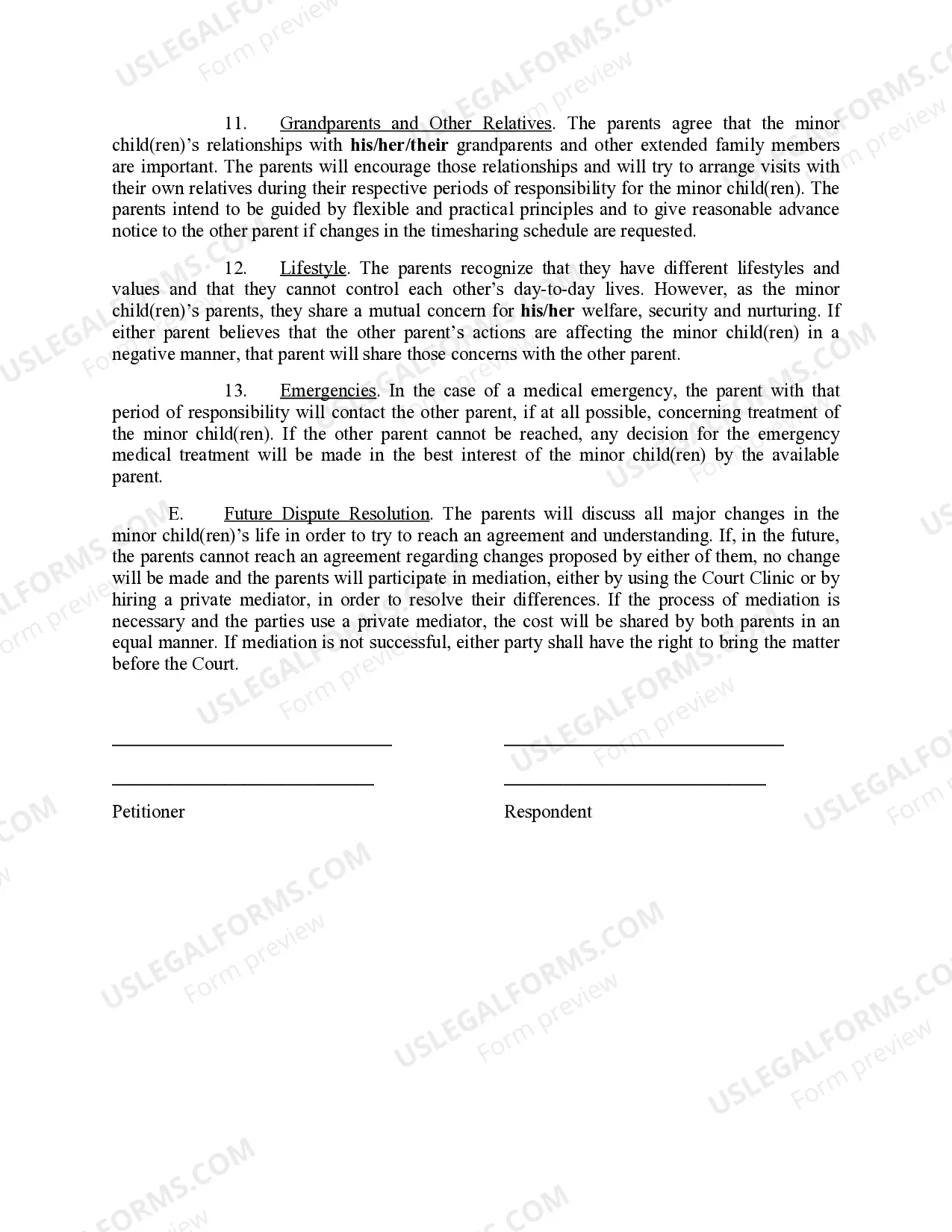 Preview Parenting Plan