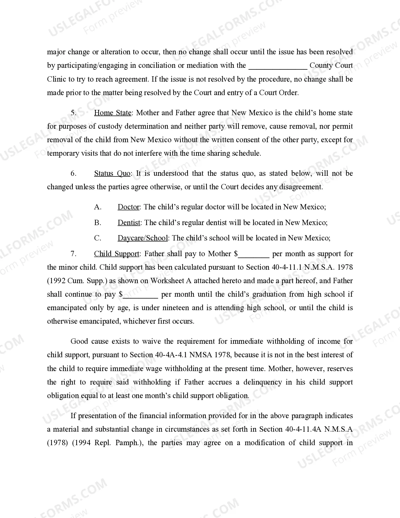 Preview Parenting Plan Developed and Agreed by Parties for their Child