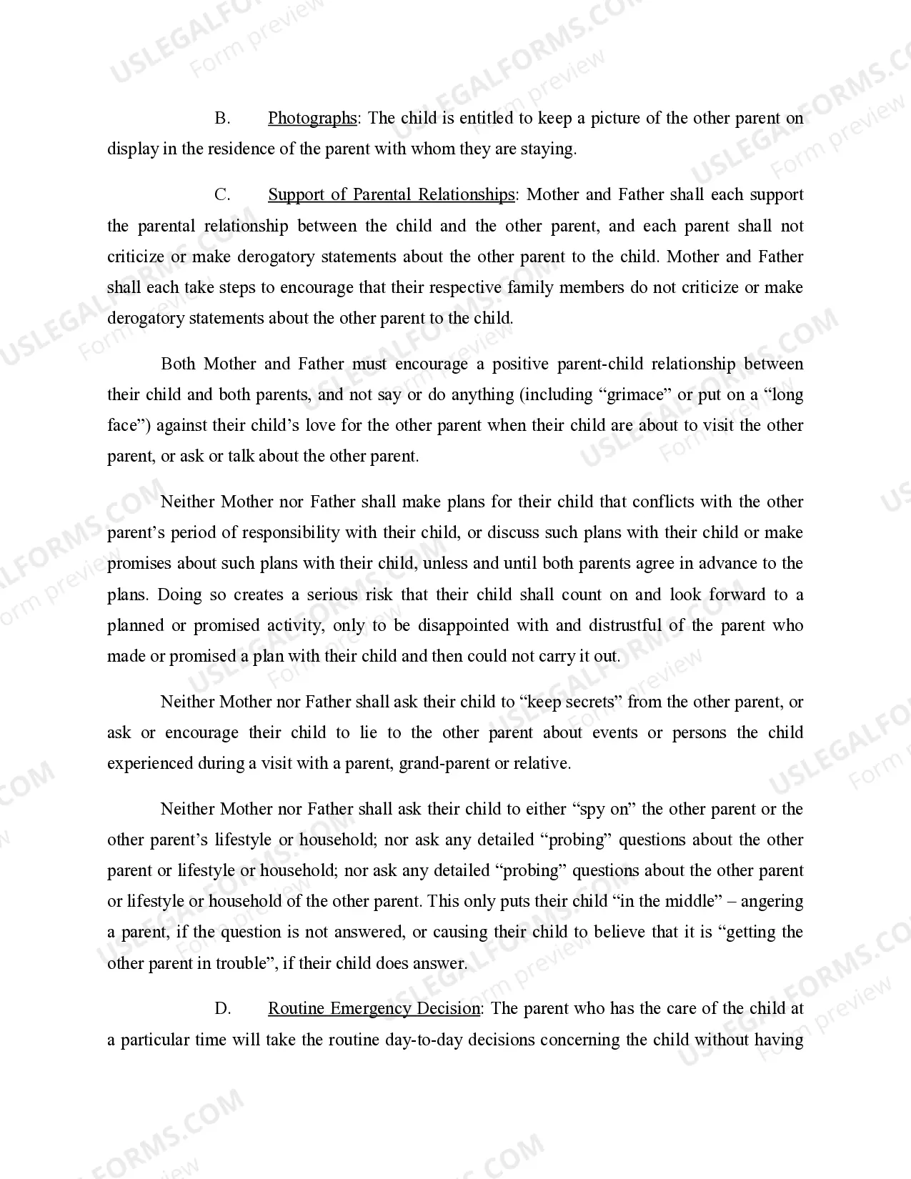 Preview Parenting Plan Developed and Agreed by Parties for their Child