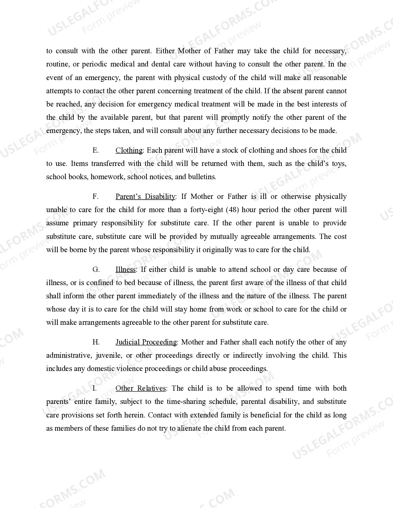 Preview Parenting Plan Developed and Agreed by Parties for their Child