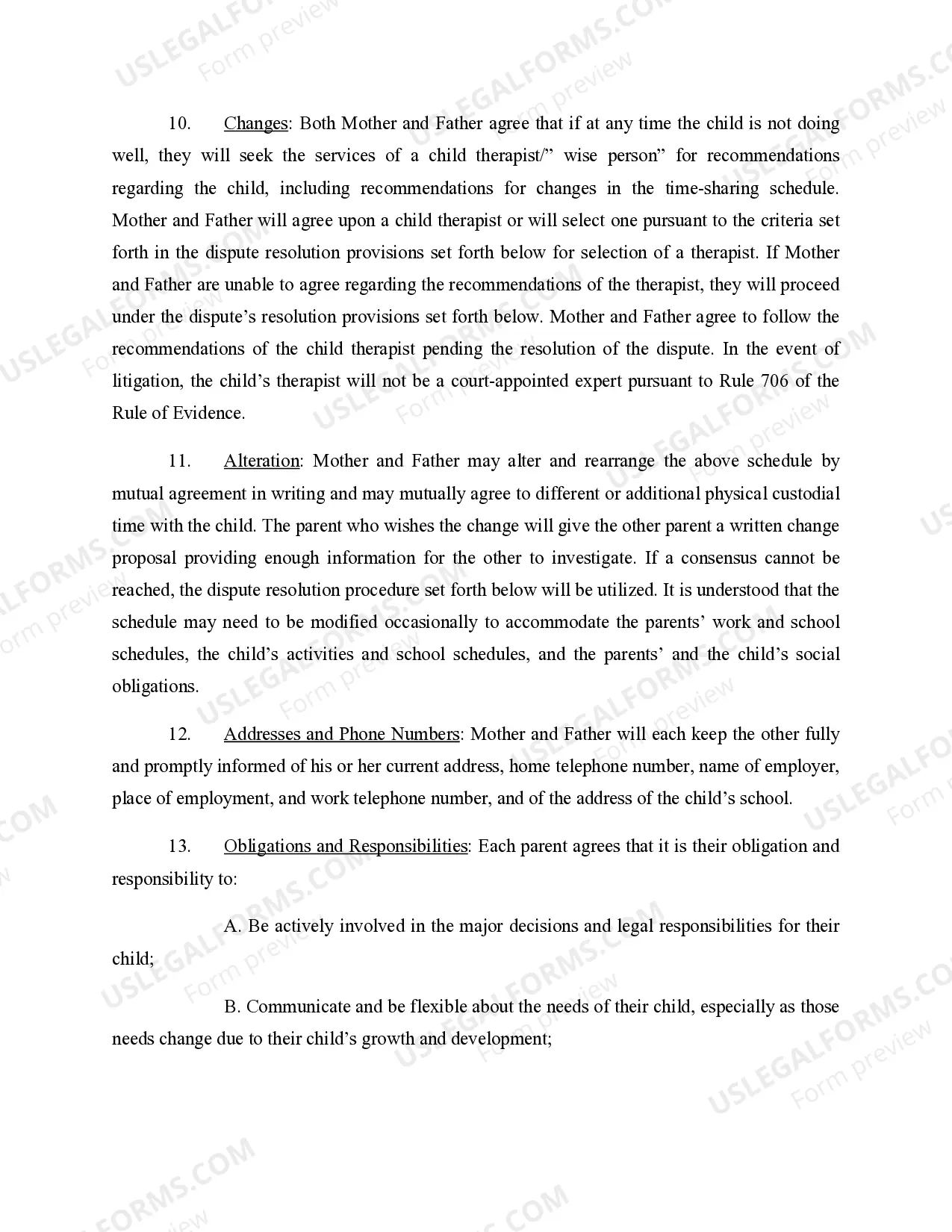 Preview Parenting Plan Developed and Agreed by Parties for their Child