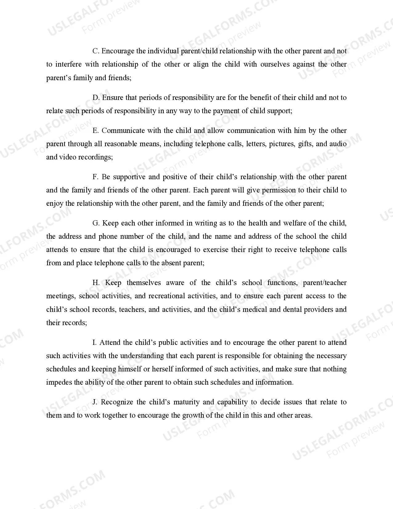 Preview Parenting Plan Developed and Agreed by Parties for their Child