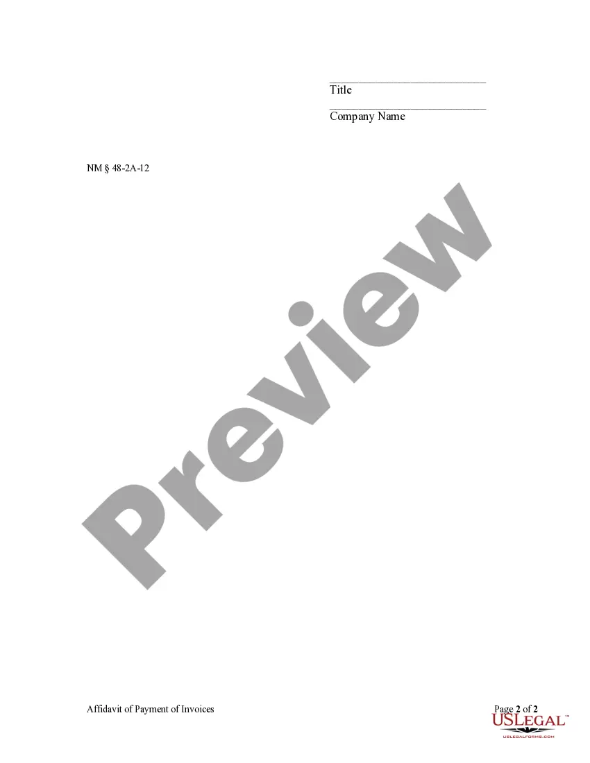 Preview Affidavit of Payment of Invoices of Charges and Costs - Corporation