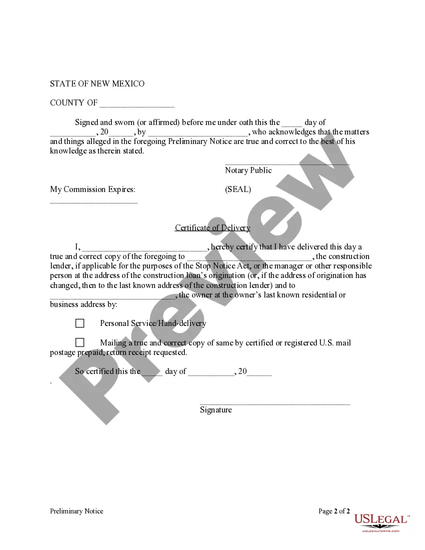 Preview Preliminary Notice - Individual