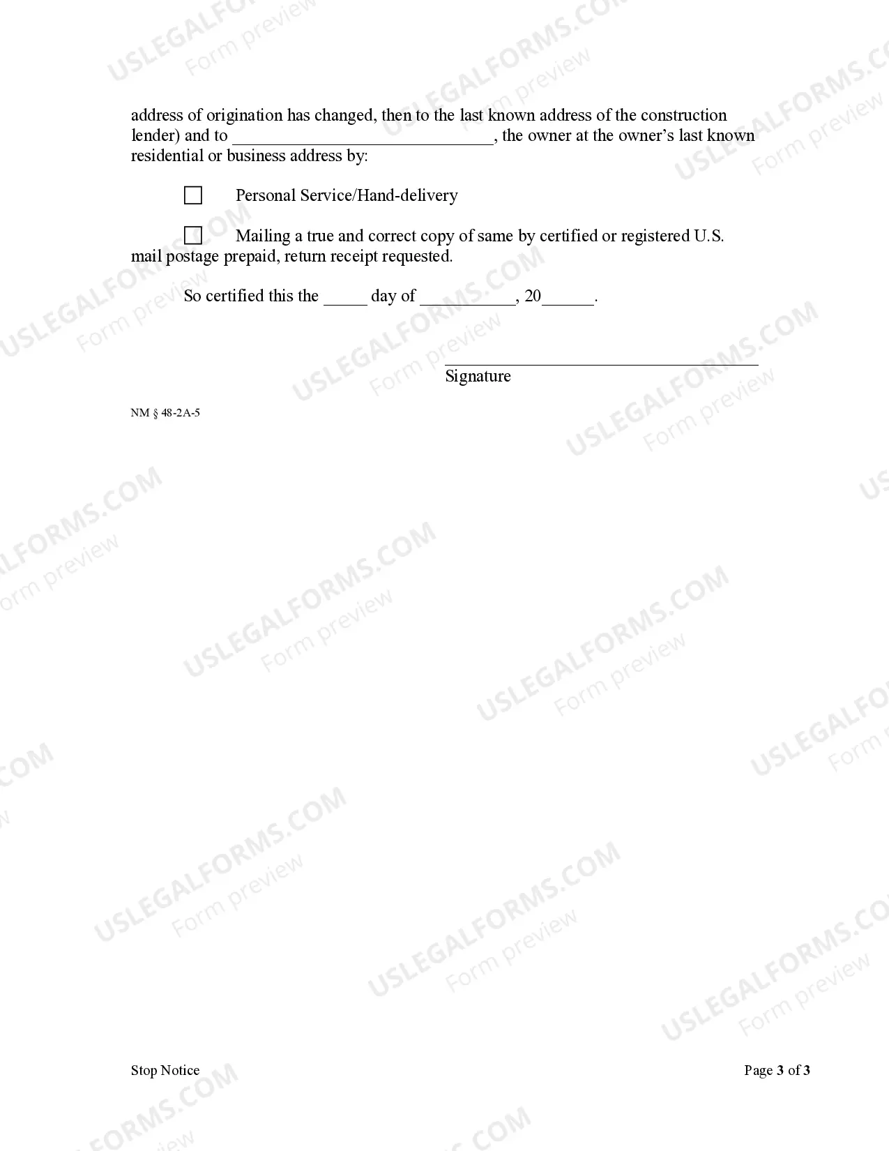 Preview Stop Notice - Individual