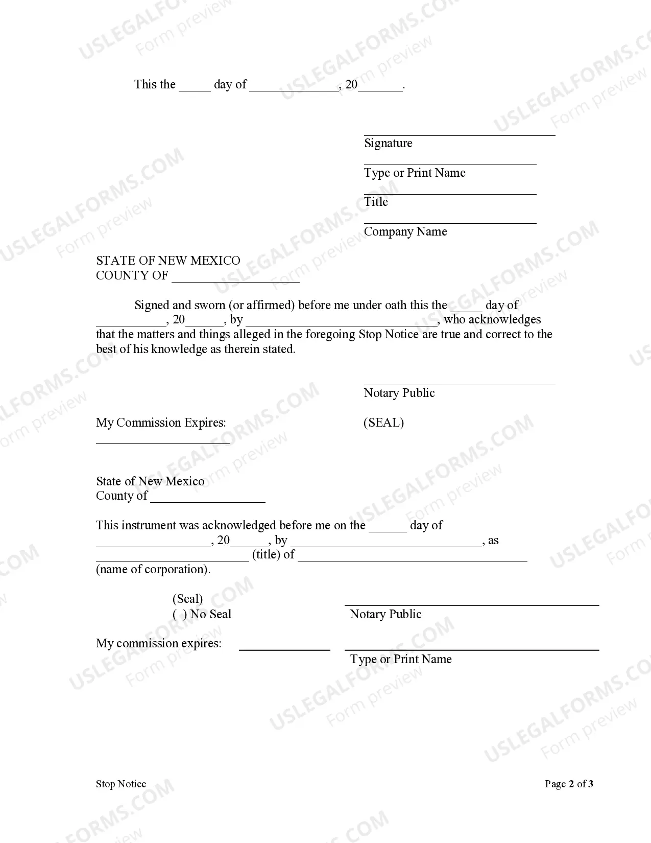 Preview Stop Notice - Corporation