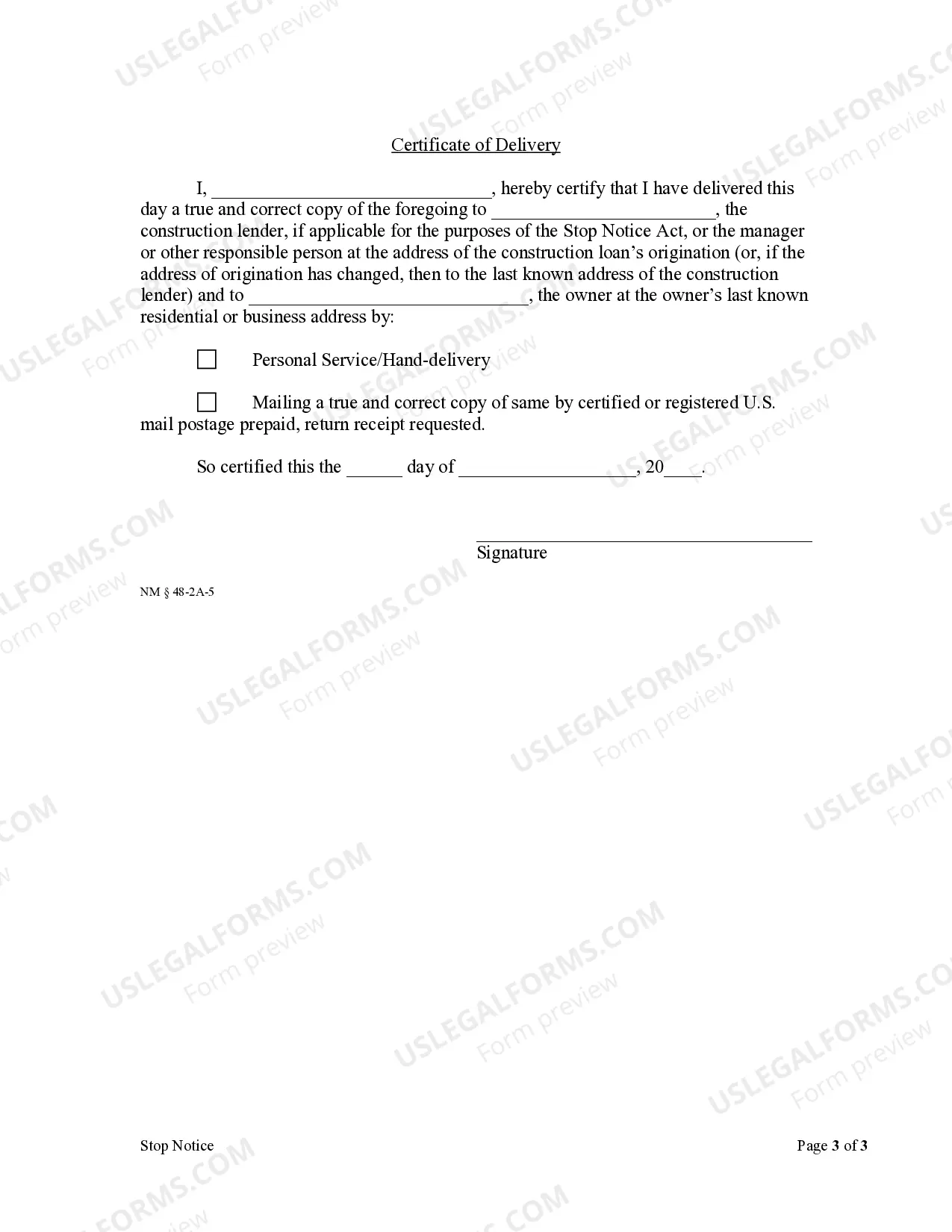 Preview Stop Notice - Corporation