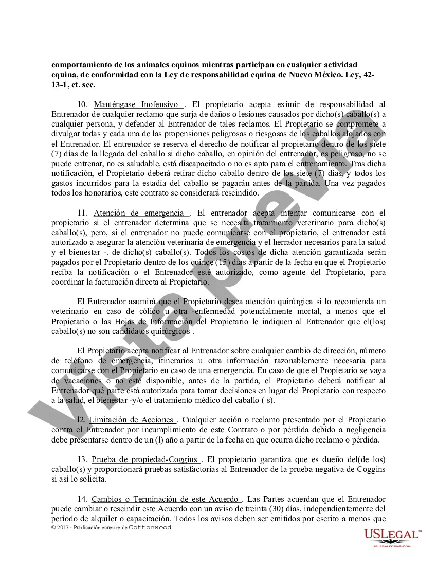Preview Contrato de Entrenamiento - Caballo Equino Formas