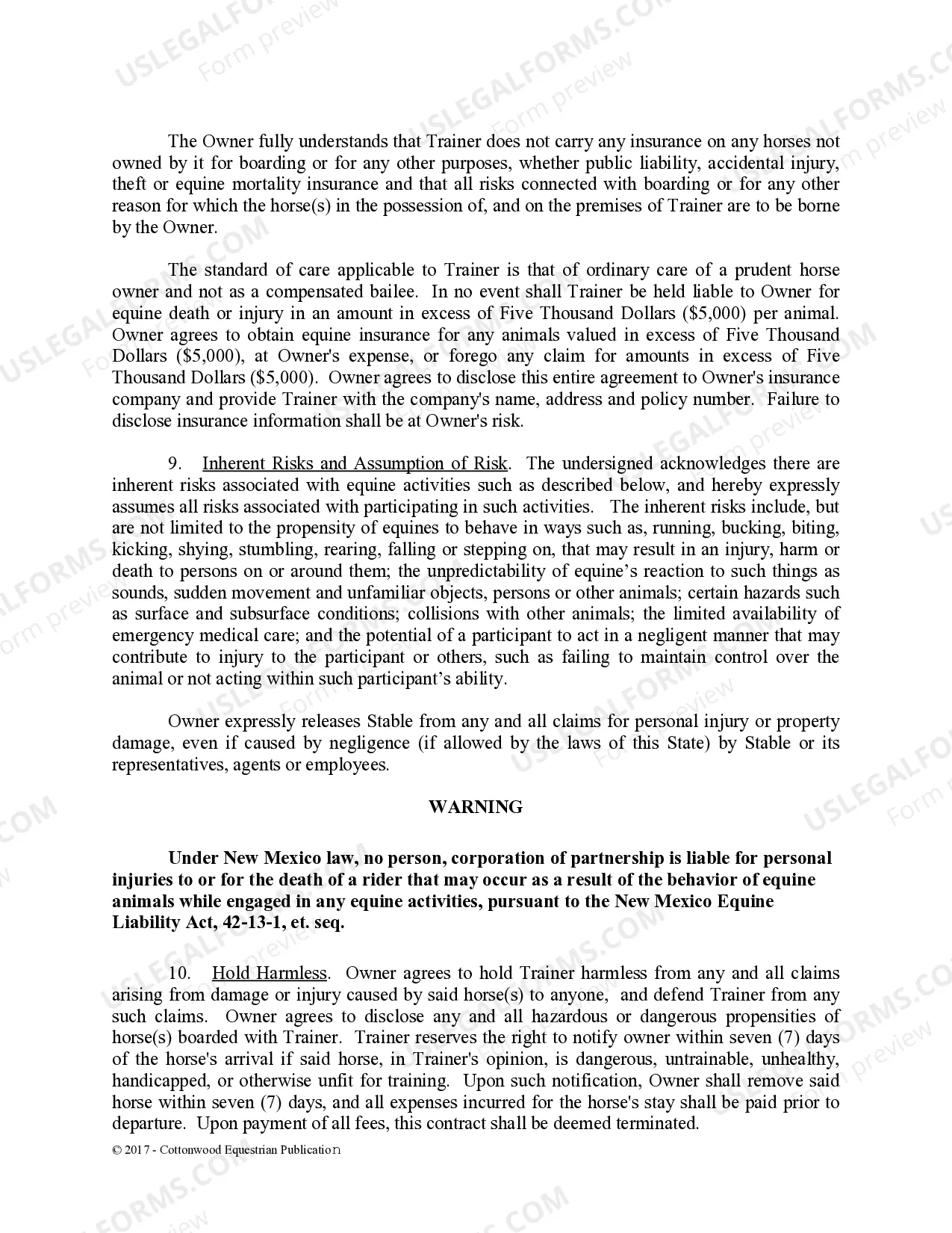 Preview Training Contract - Horse Equine Forms