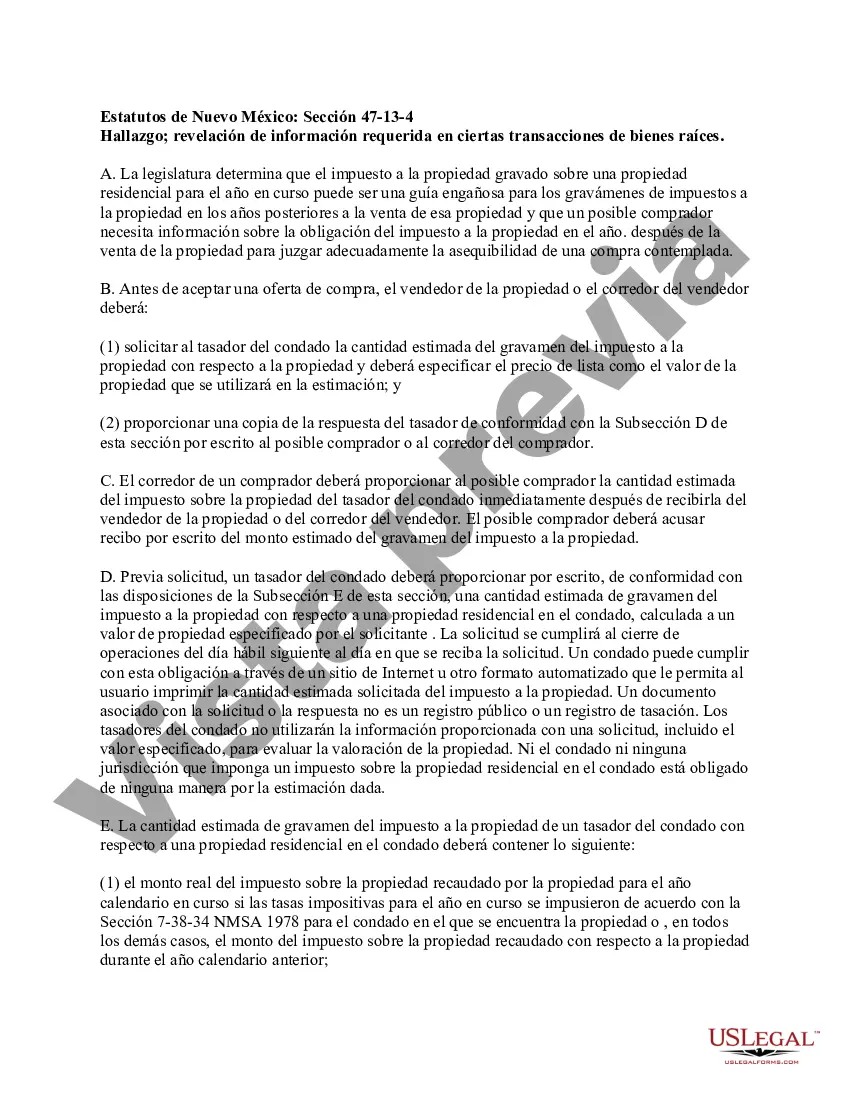 Preview Declaración de Divulgación de Ventas de Bienes Raíces Residenciales