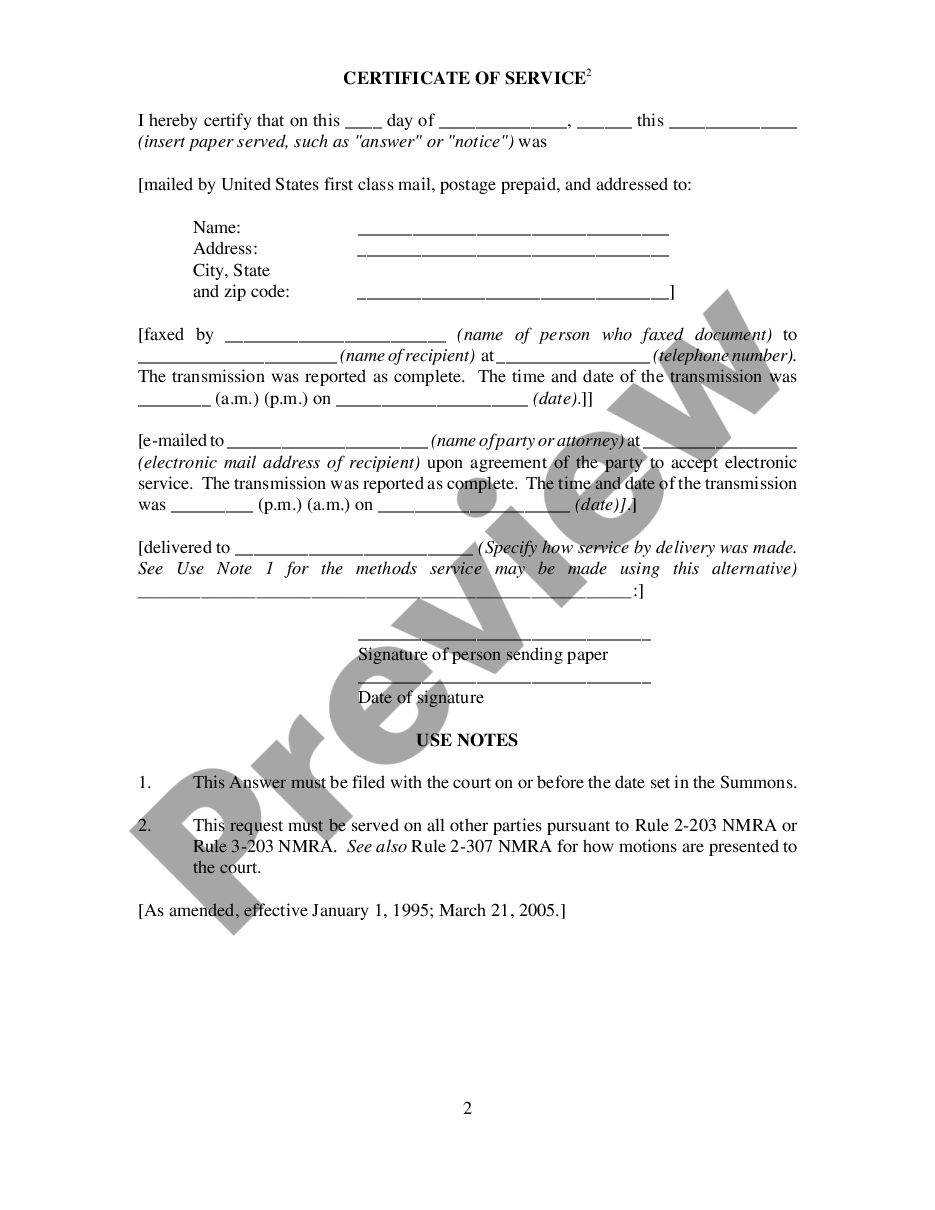 page 1 Answer to Civil Complaint preview