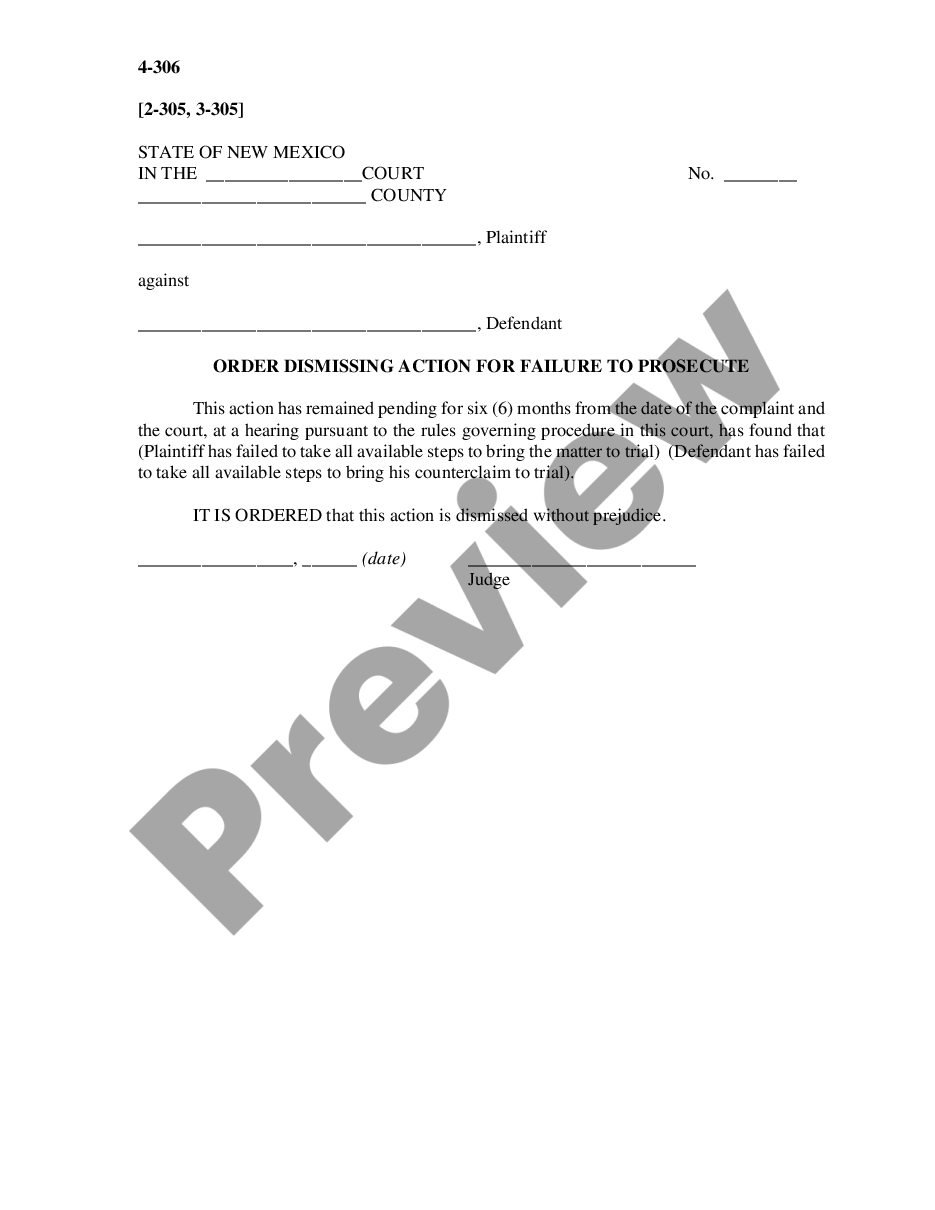 form Order Dismissing Action for Failure to Prosecute preview