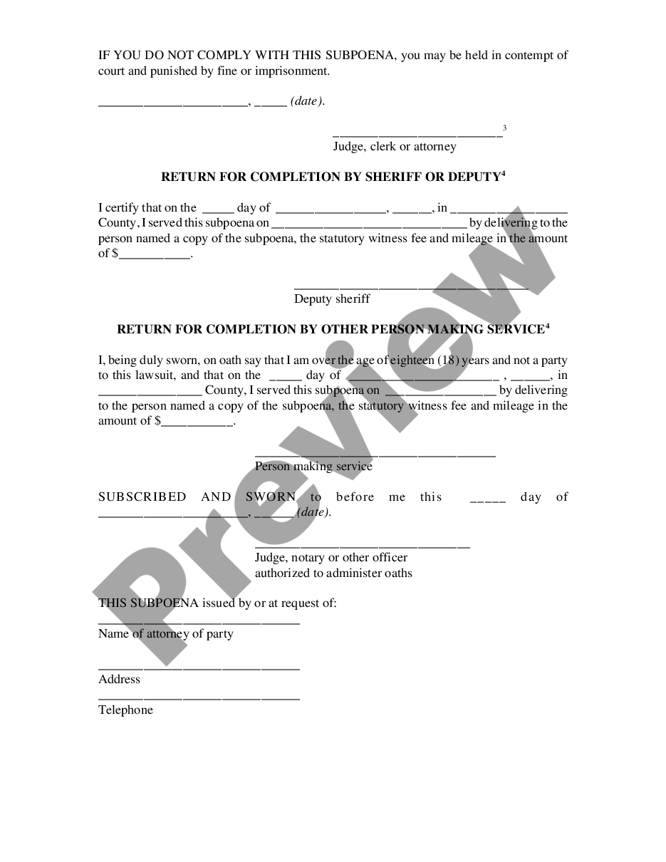 page 1 Subpoena preview