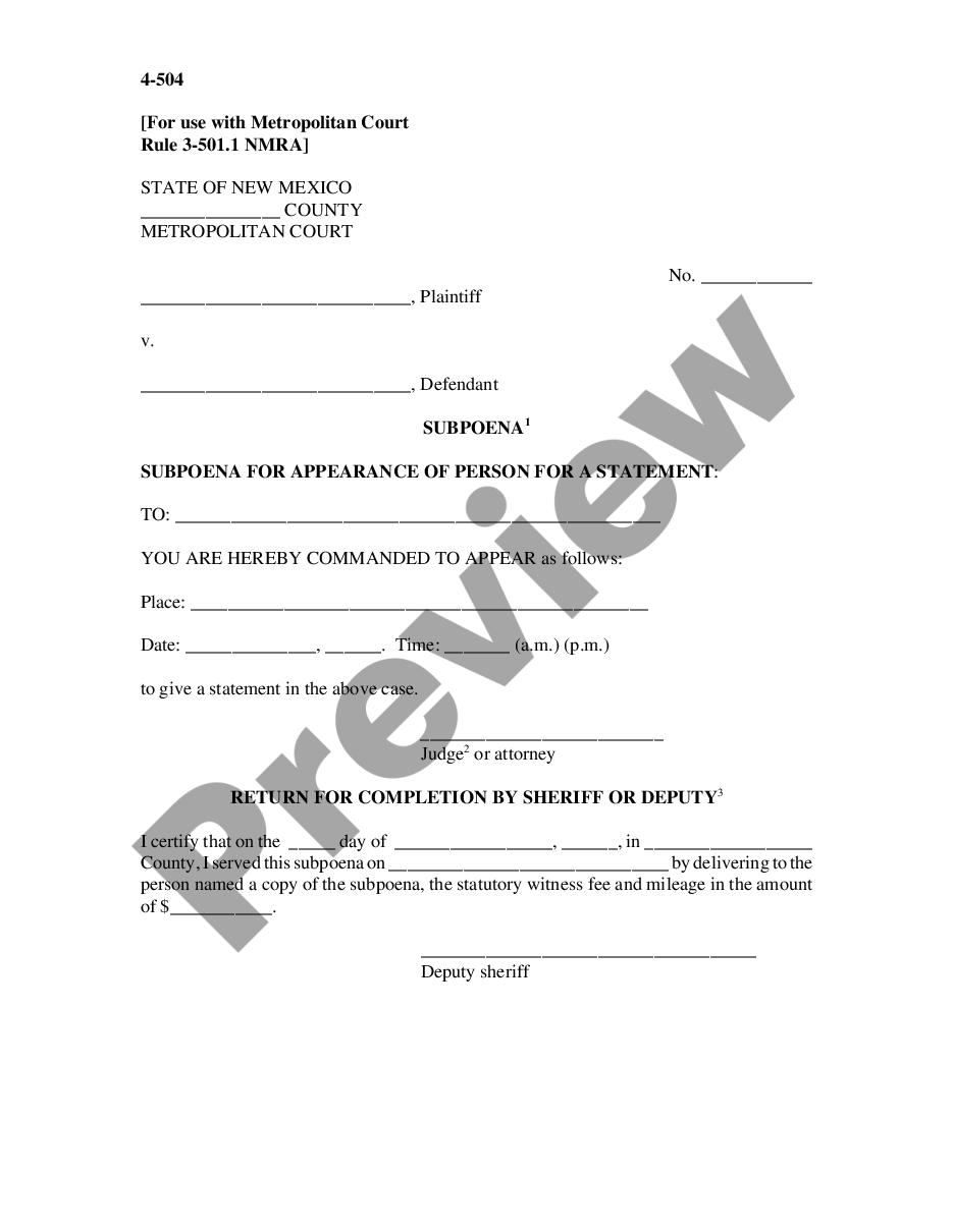 page 0 Subpoena for Appearance of Person For a Statement preview