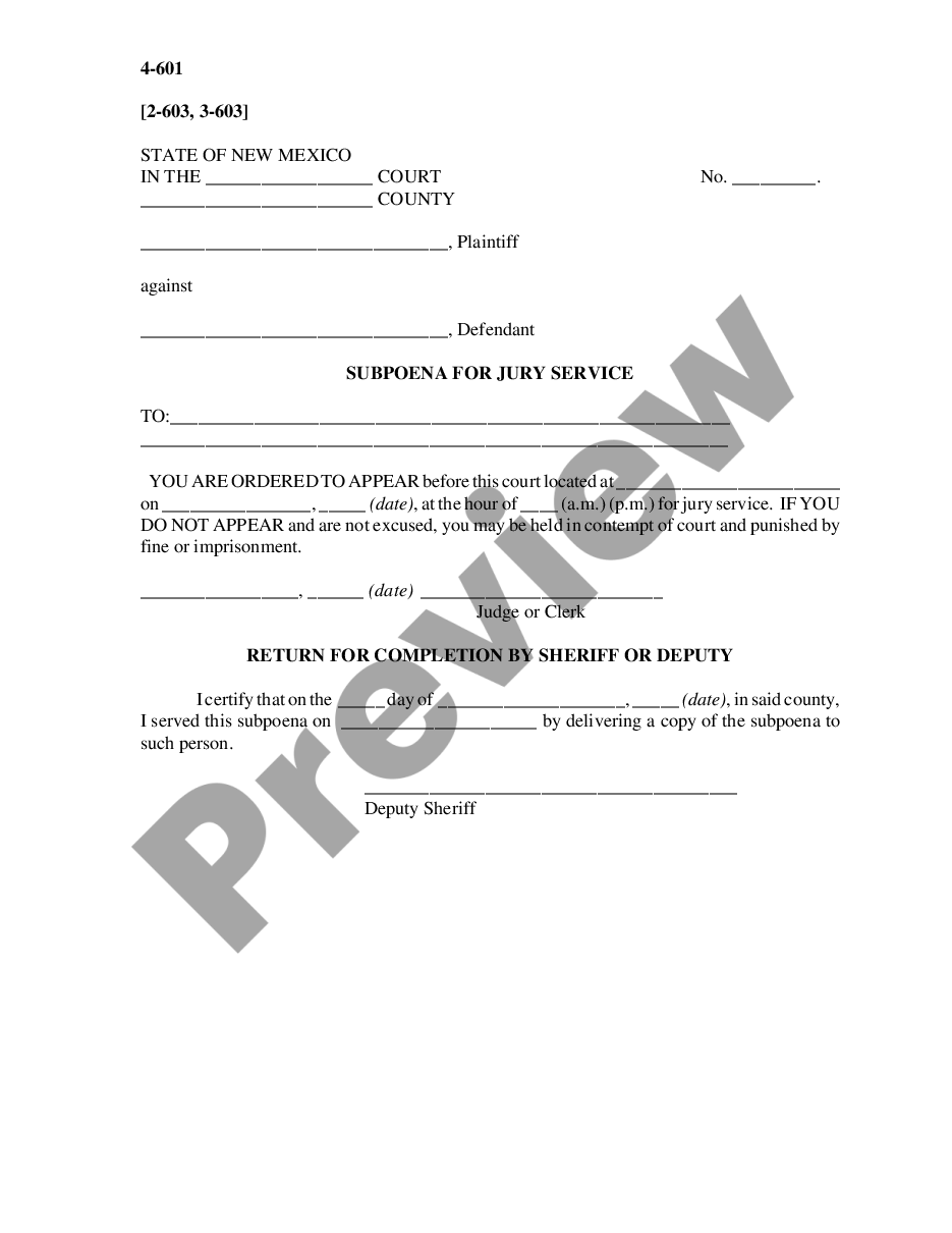 form Subpoena for Jury Service preview