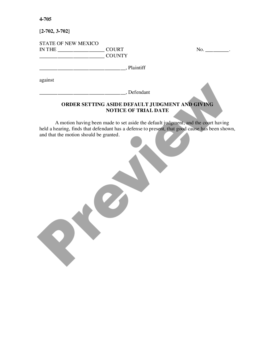 form Order Setting Aside Default Judgment and Giving Notice of Trial Date preview