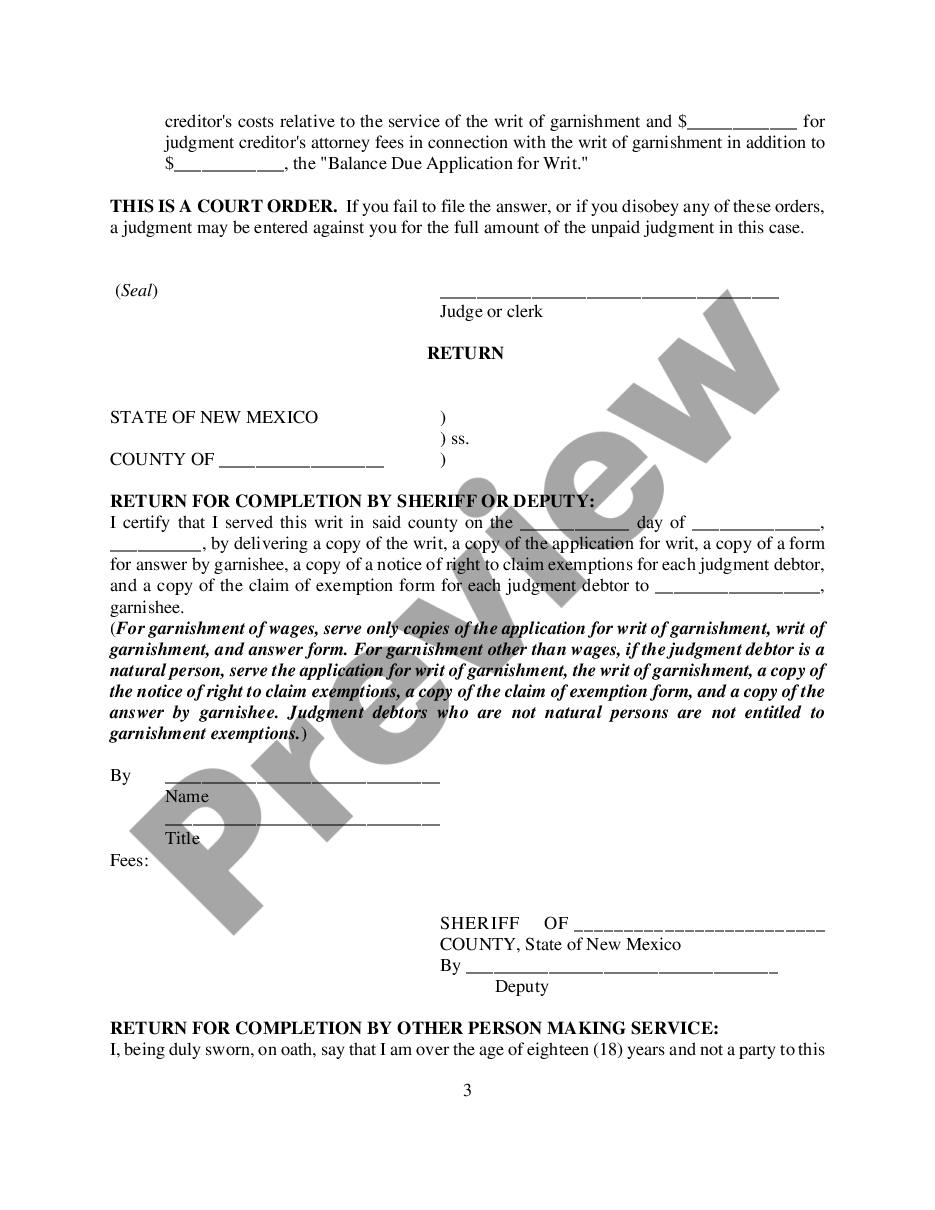page 2 Writ of Garnishment preview
