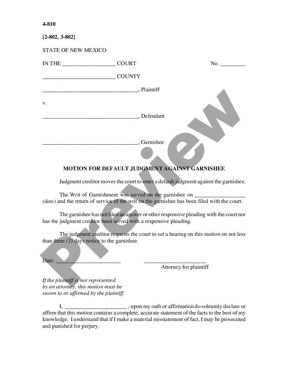 page 0 Motion for Default Judgment Against Garnishee preview