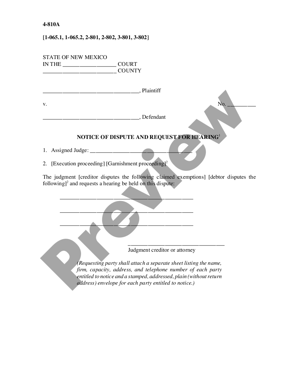 page 0 Notice of Dispute and Request for Hearing preview