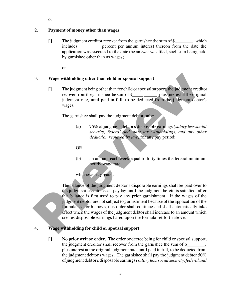 page 2 Judgment on Writ of Garnishment, Claim of Exemption and Order to Pay preview