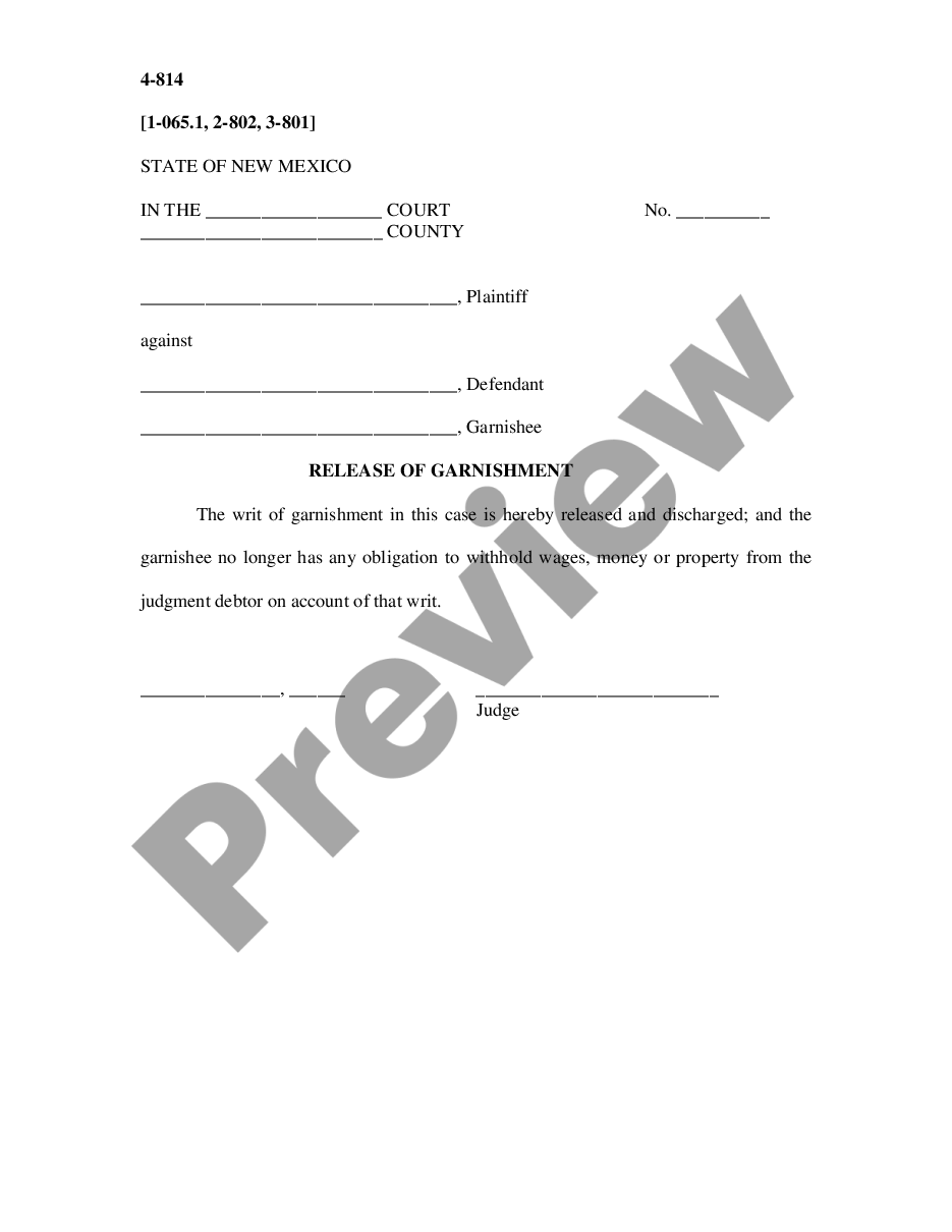 form Release of Garnishment preview