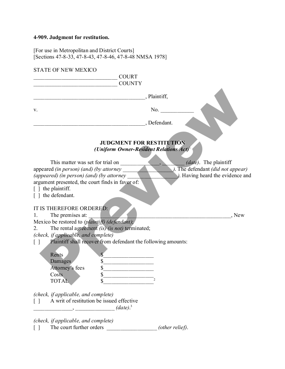 page 0 Judgment for Restitution preview