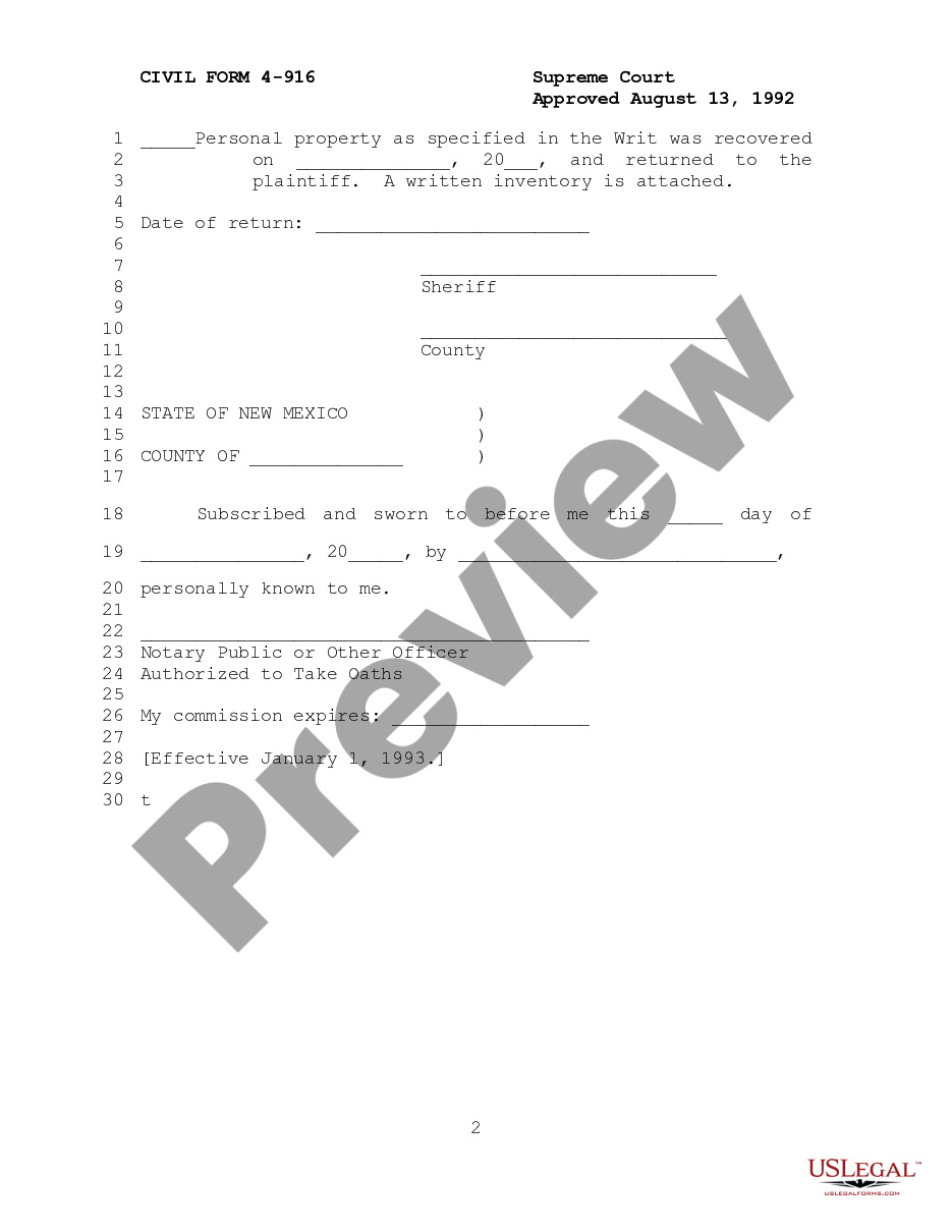page 1 Post-Judgment Writ of Replevin or Repossession preview