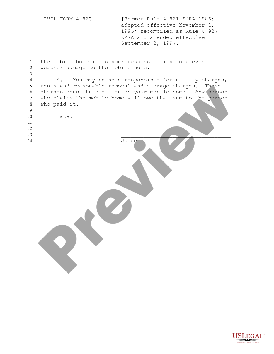 page 1 Notice of Judgment - Mobile Home Park Act preview