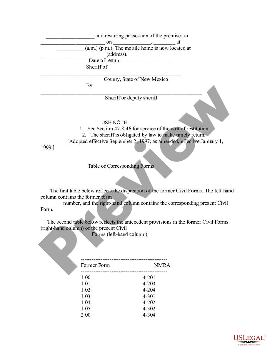 page 1 Writ of Restitution - Mobile Home Park Act preview