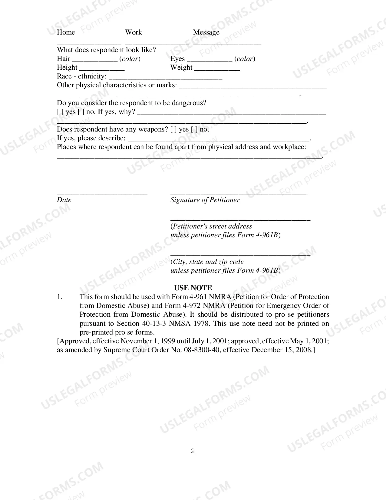Preview Service of Process Information for Petition for Order of Protection from Domestic Abuse and Petition for Emergency Order of Protection