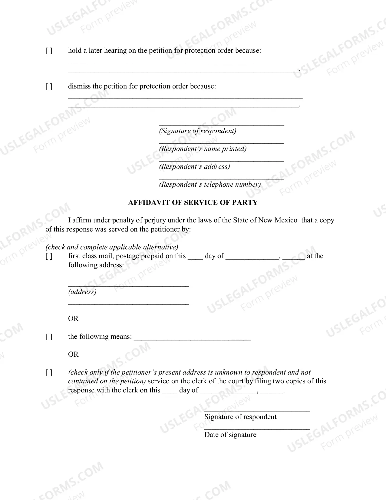 Preview Response to Petition for Order of Protection from Domestic Abuse