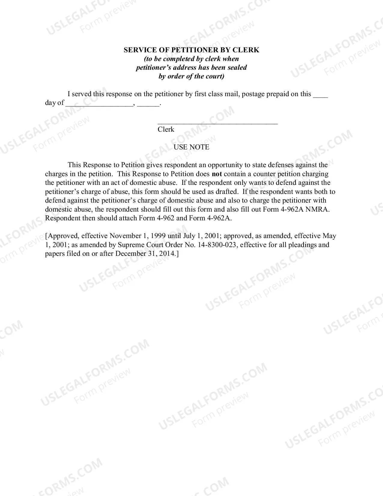 Preview Response to Petition for Order of Protection from Domestic Abuse