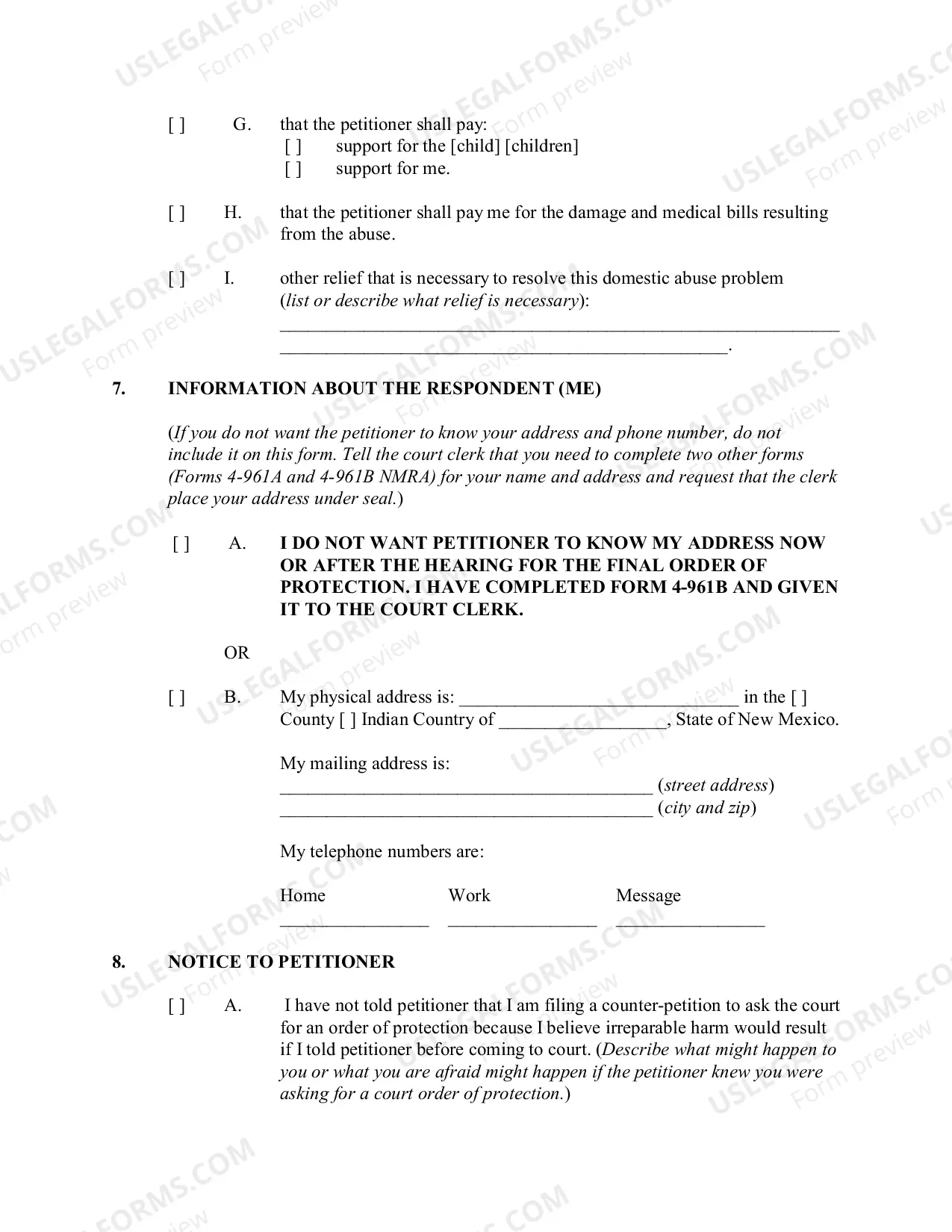 Preview Counterpetition for Order of Protection from Domestic Abuse