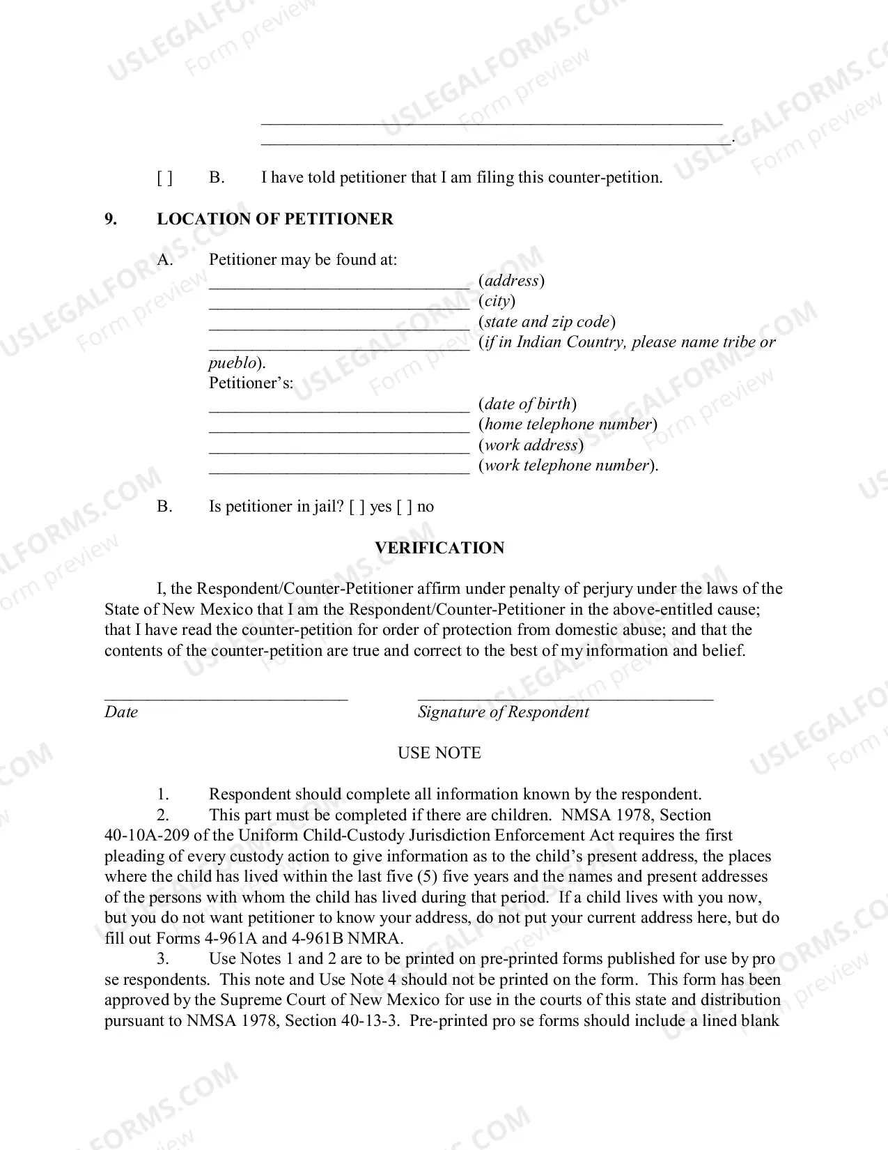 Preview Counterpetition for Order of Protection from Domestic Abuse