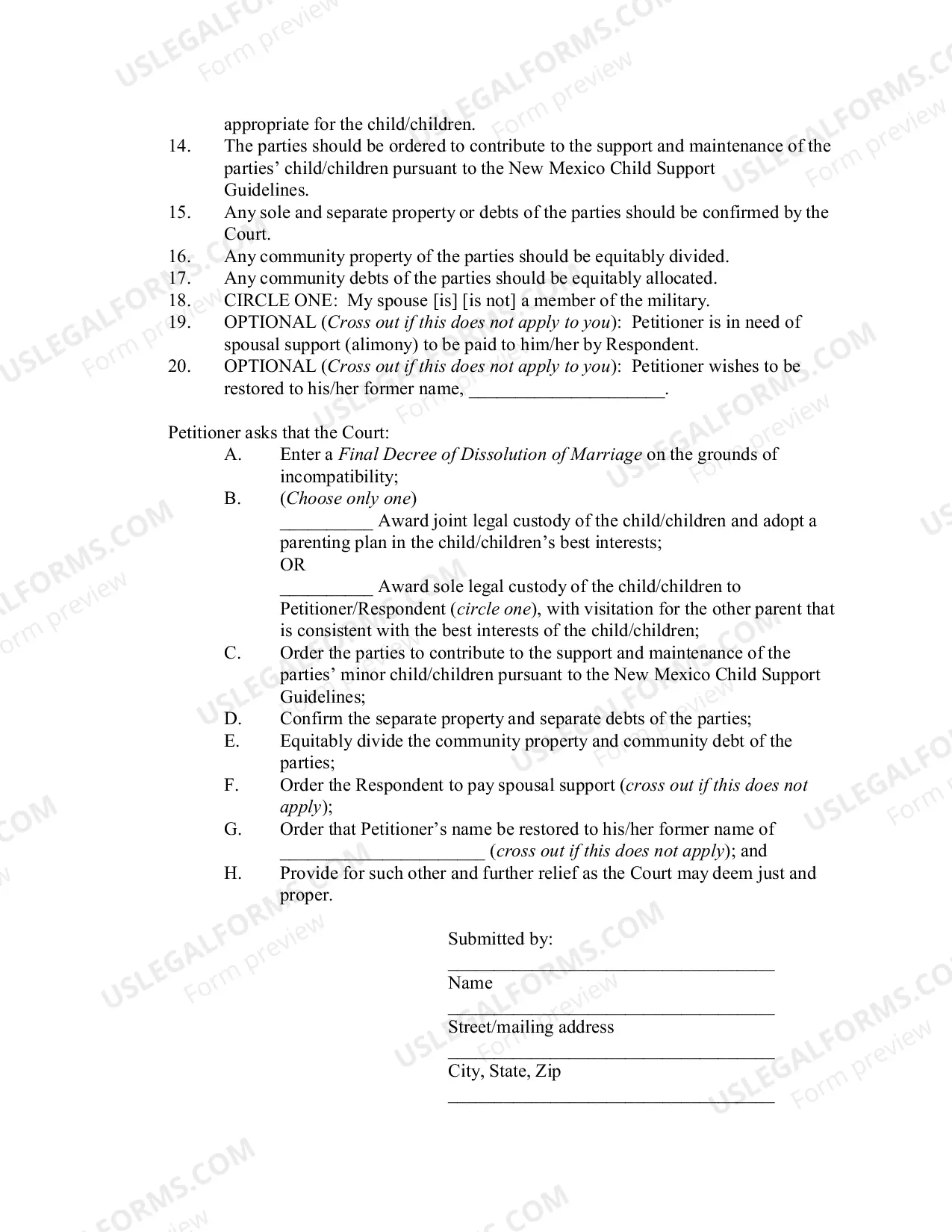 Preview Petition for Dissolution of Marriage with Minor Children