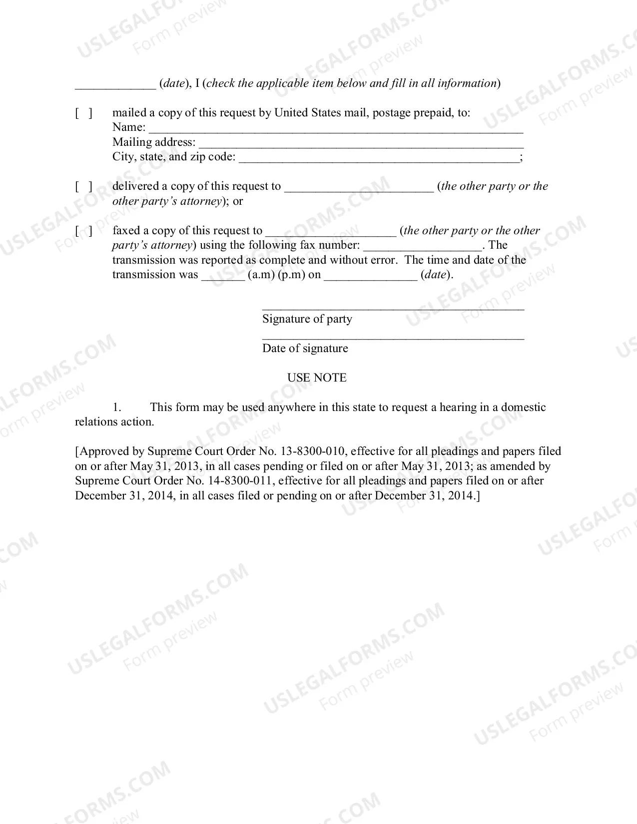 Preview Request for Hearing - Domestic Relations Actions