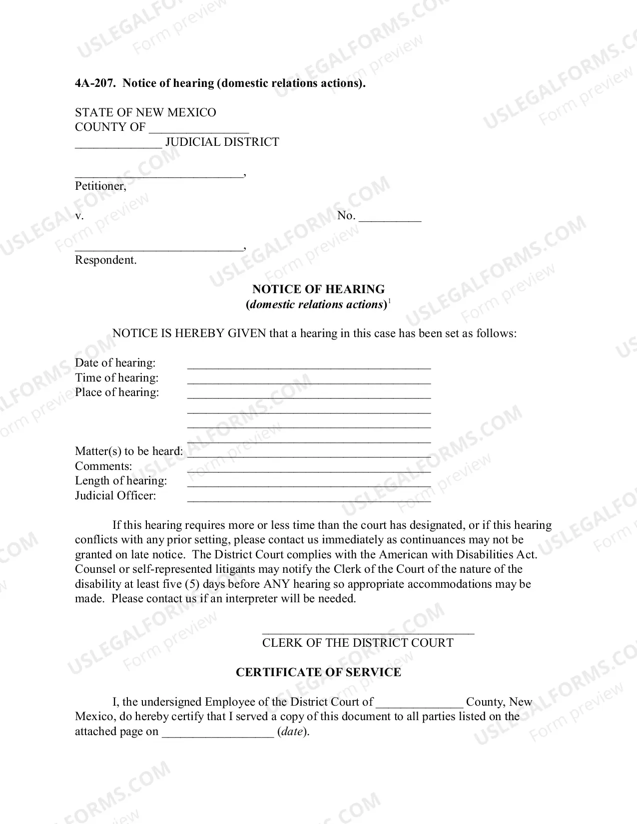 Preview Notice of Hearing - Domestic Relations Actions