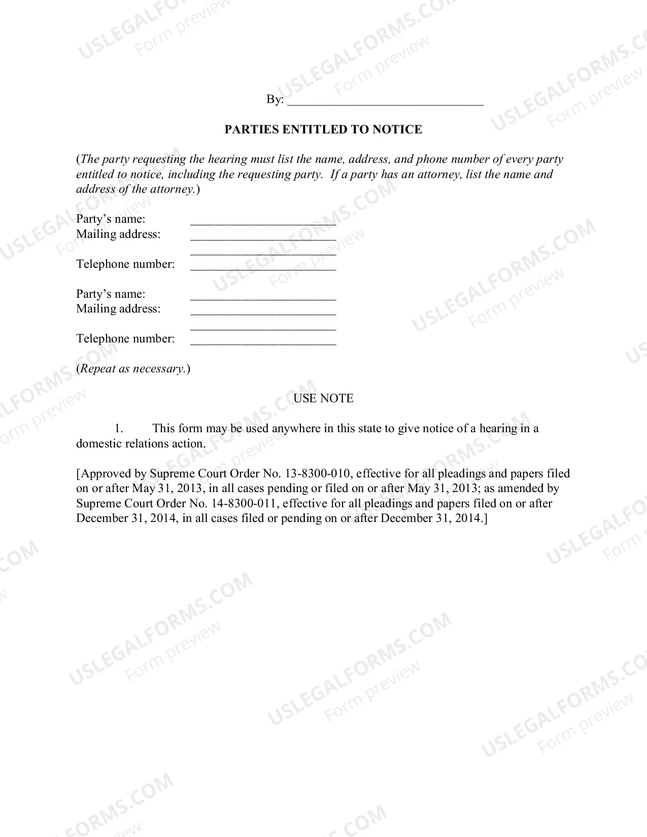 Preview Notice of Hearing - Domestic Relations Actions