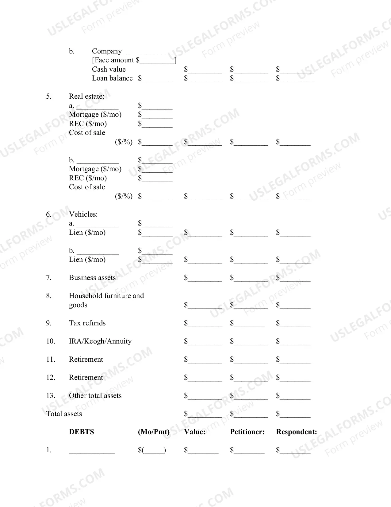 Preview Community Property and Debts