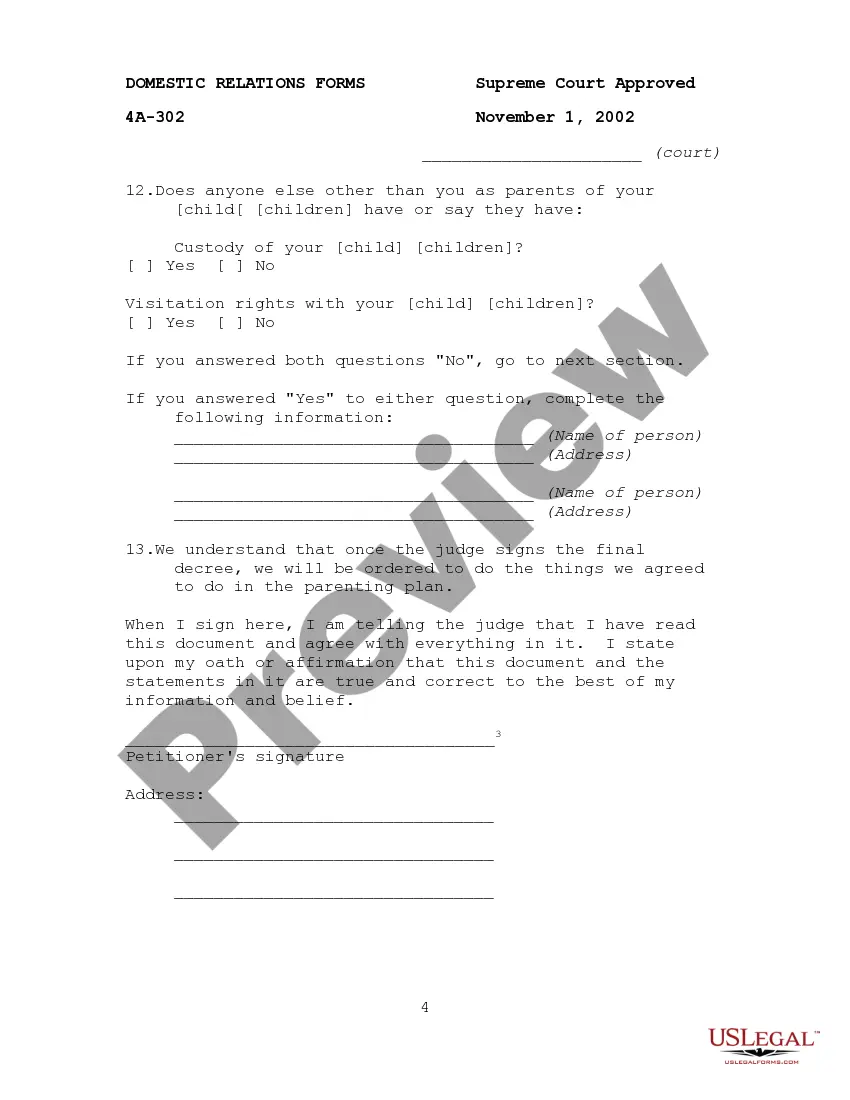 Preview Custody Plan and Order